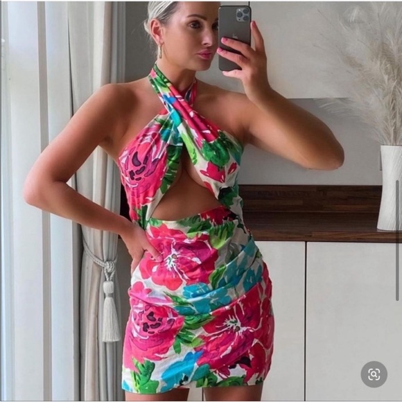 Zara FLORAL HALTER PRINT DRESS 3684/247 - Picture 9 of 12